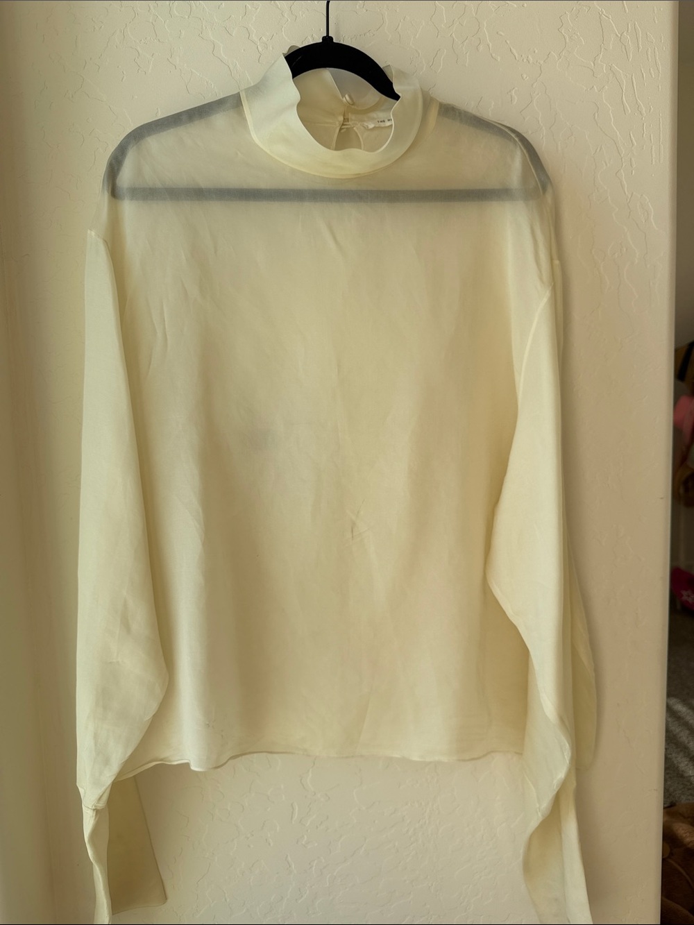 The Row Sheer Cream Mock Neck Long-Sleeve Blouse size Large - Picture 6 of 14